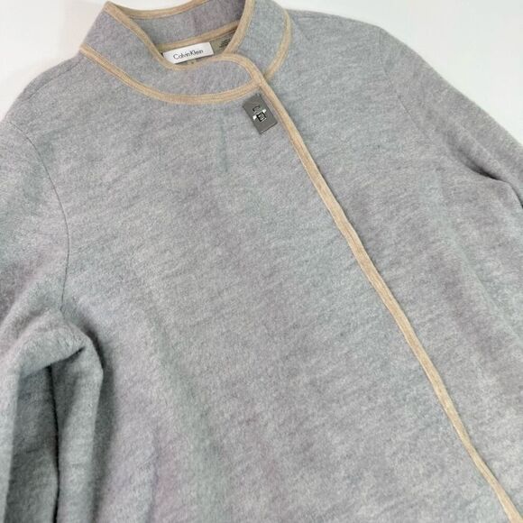 Calvin Klein Cardigan Jacket Womens Large Wool Top Button Gray Overcoat Long - Picture 2 of 8